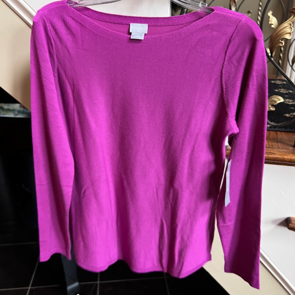 Chicos Sweater Solid Bateau Vivid Magenta Size 0